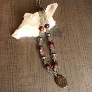 Handmade Dragon’s Blood Macramé Beaded Necklace